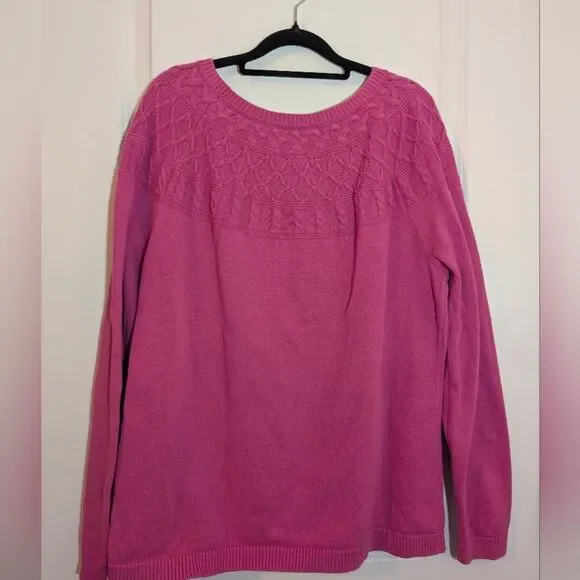 Talbots Hot Pink Cable Knit Sweater L Cotton Spring Layering Preppy Coquette - Picture 5 of 6